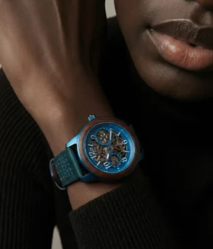 Alternative view of Montre cuir et bois homme automatique Nexus Bleue