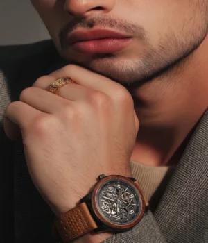 Alternative view of Montre cuir et bois homme automatique Nexus Marron
