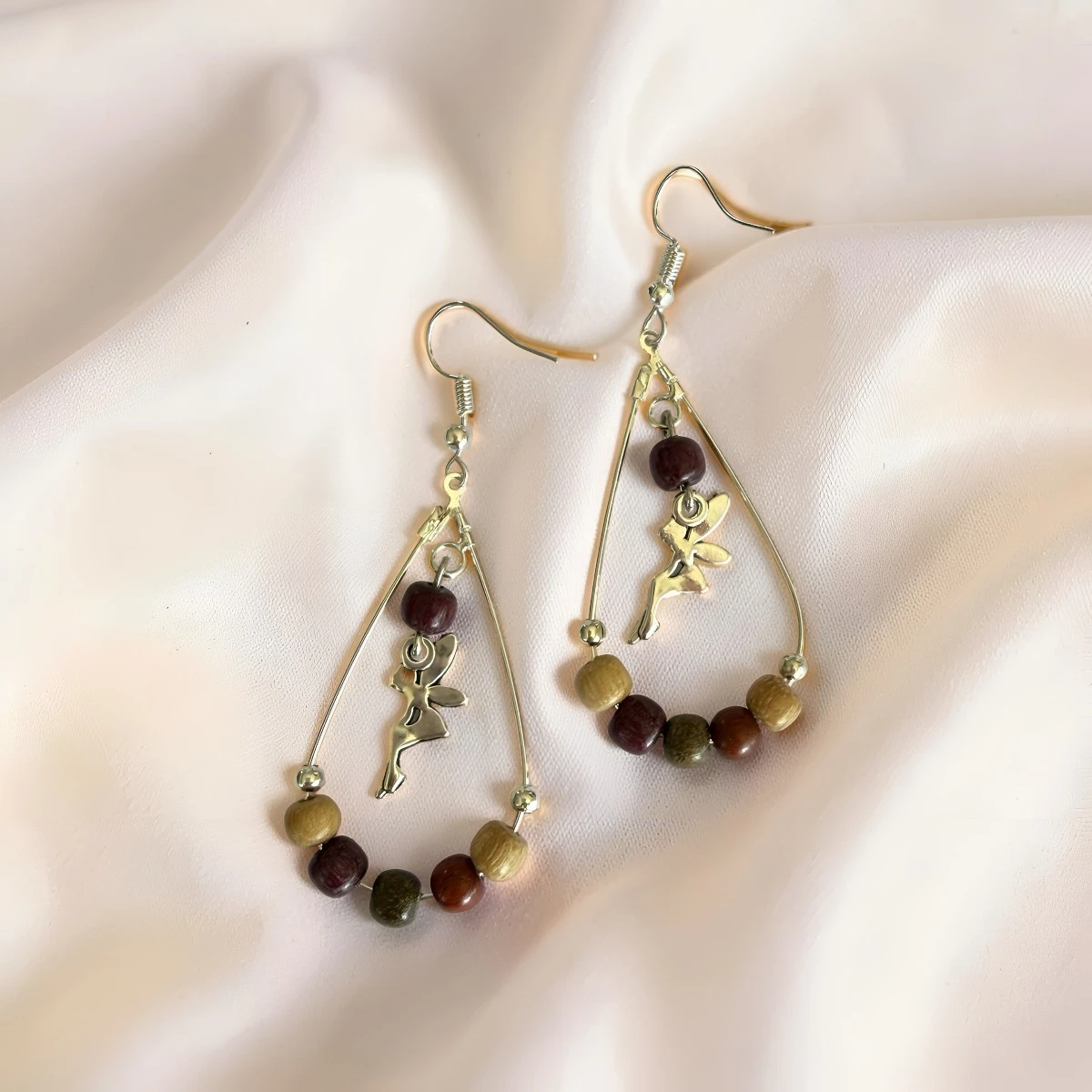 Boucles d'oreilles bois multicolore et fee - Serrenna