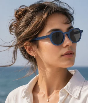 Lunettes bois solaire bleue pantos retro Celine